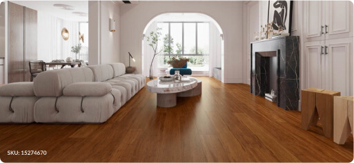 a living room with beautiful bamboo flooring.