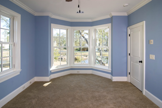 blue bedroom windows crown moldings