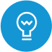 A white bulb icon with blue-circle background
