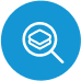 A white magnifier icon with blue-circle background